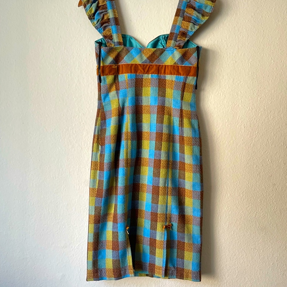 ENGLISH CLIENTELE Vintage Multicolored Gingham Sweetheart Dress - Picture 2 of 12